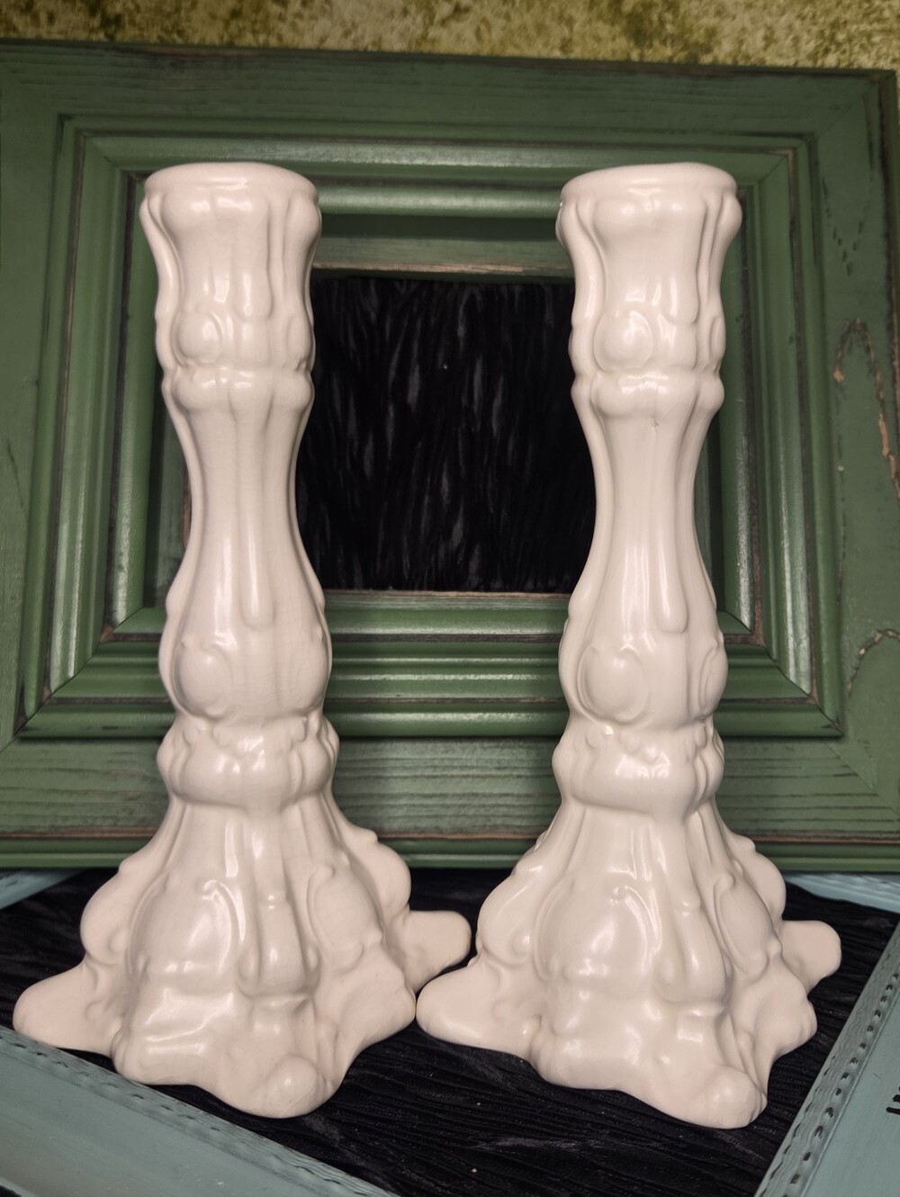 Vintage Classic Cream Ceramic Candlestick Pair - Home Accents